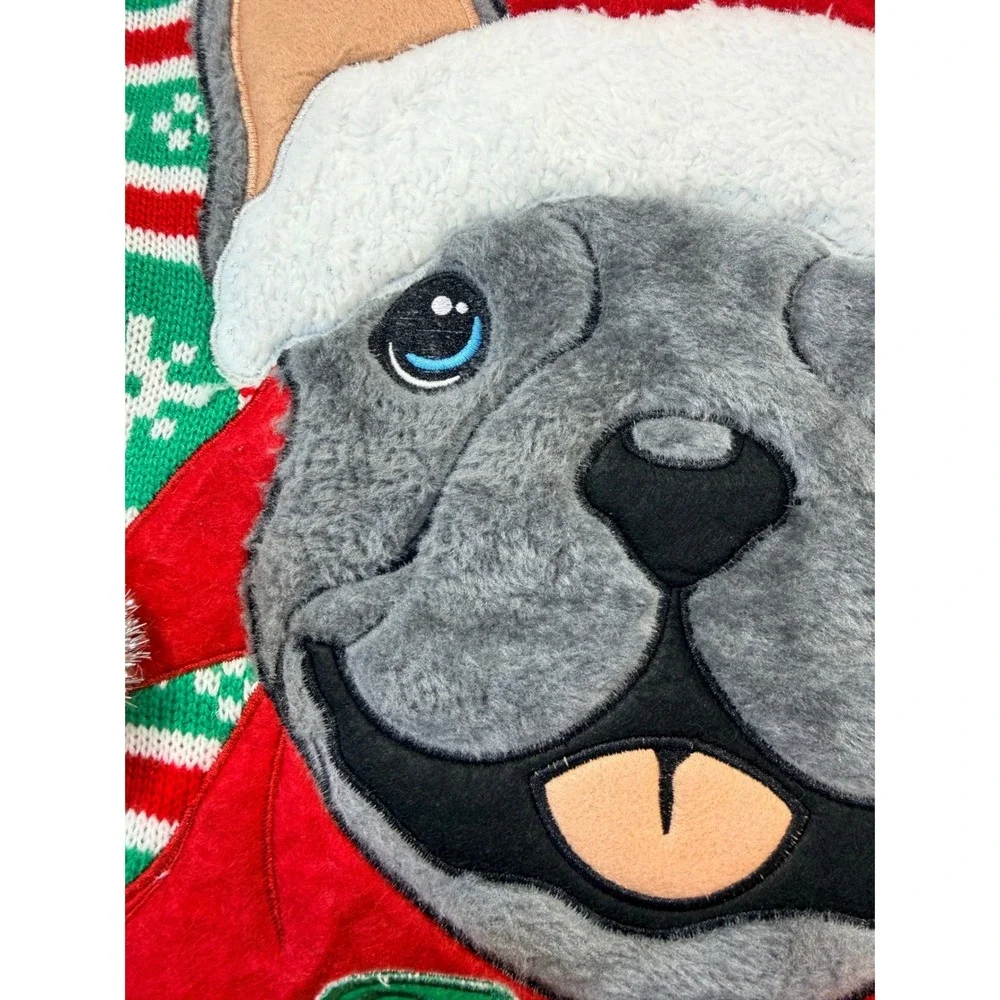 33 Degrees Mens French Bulldog Ugly Christmas Sweater Red Green Fair Isle Size M